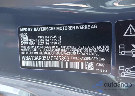 2021 BMW M440I xDrive z USA, uszkodzony, nr VIN WBA13AR05MCF45393